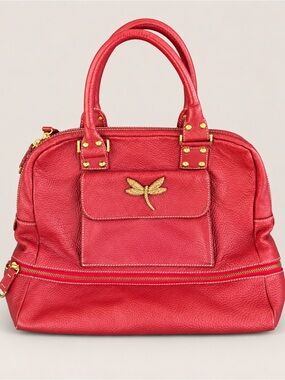 Gita Costa for Eliza Gray Red Leather Dragonfly Crystal Handbag Rare Y2K